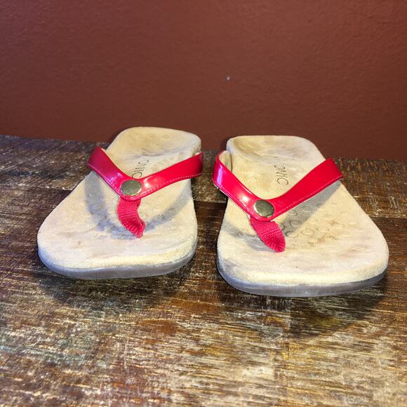 Vionic Orthaheel Mona Red Patent Flip Flop Thong Sandals Womens 8 W Classic - Picture 6 of 8